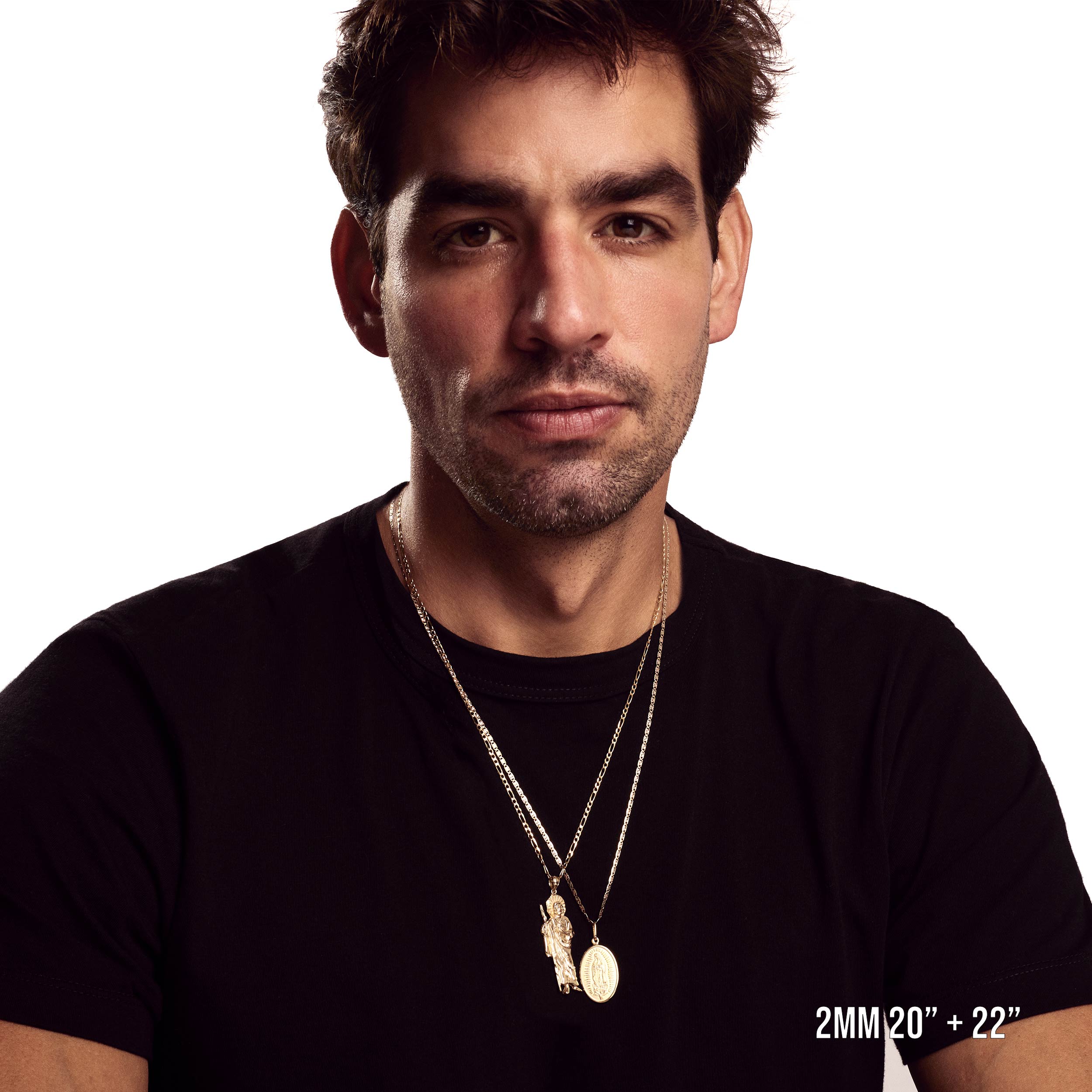 Model wearing 2mm 22” valentino chain with listed pendant.