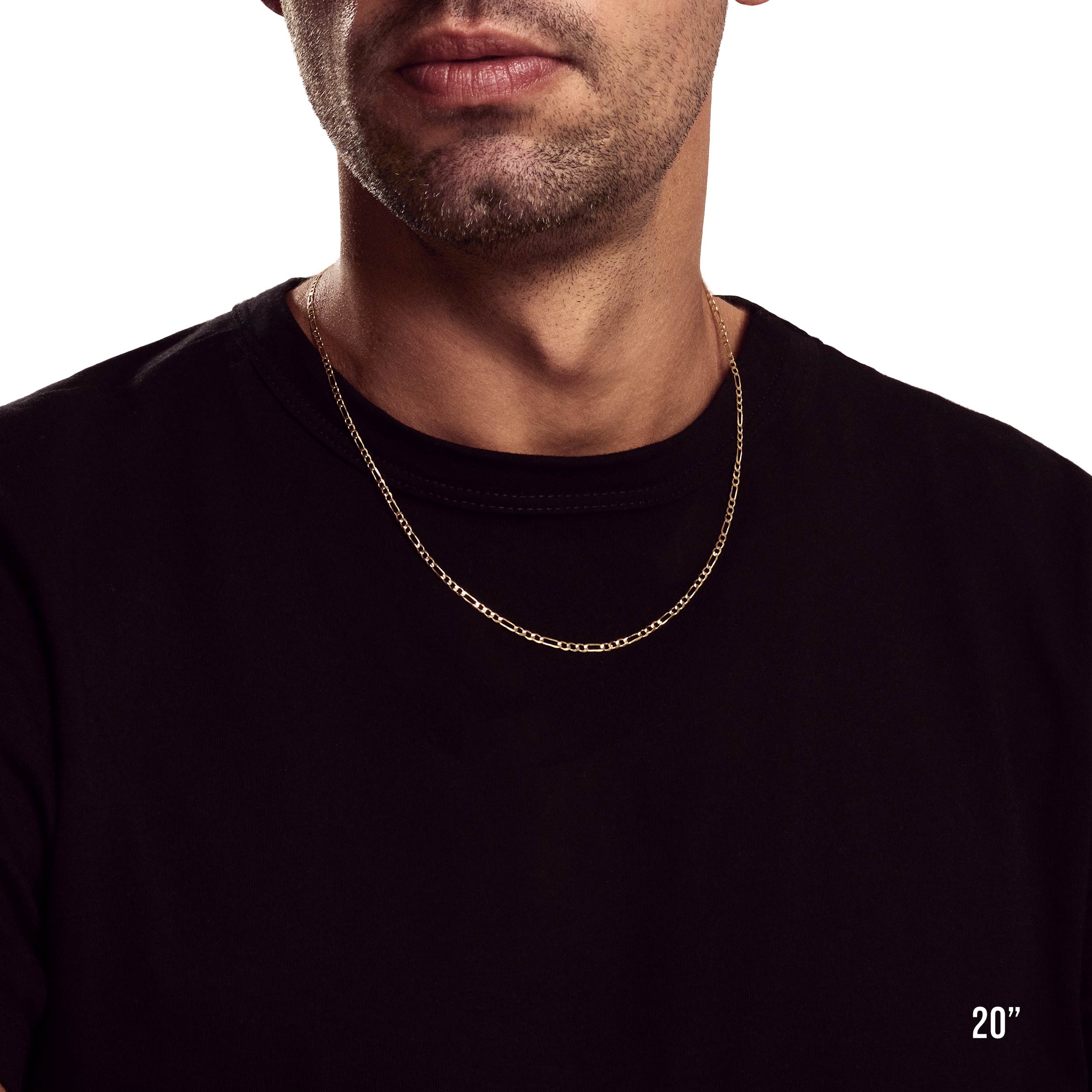 Model wearing 2mm 20” figaro chain.