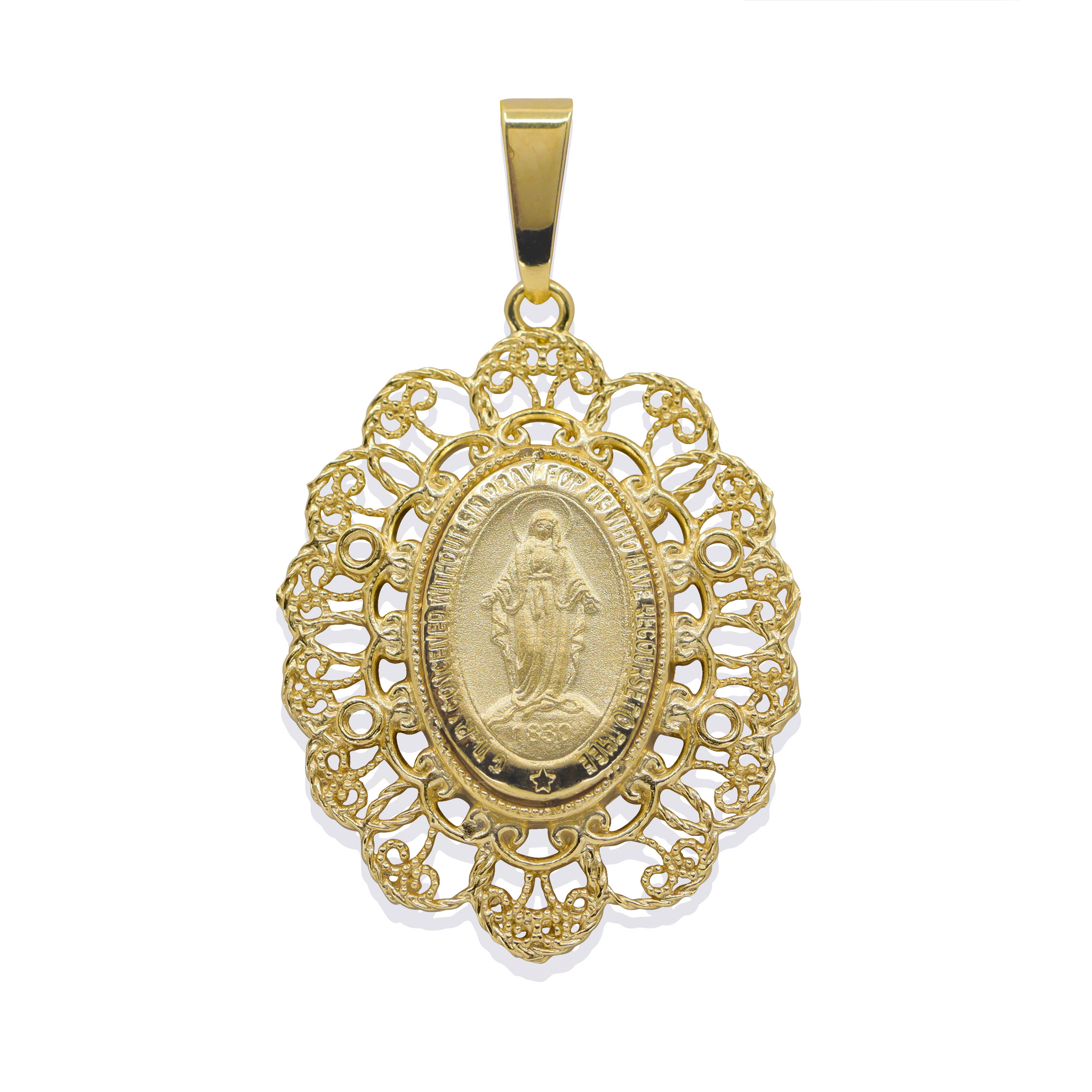 Front View Product Image of Virgin Mary Pendant Matte 14k Gold