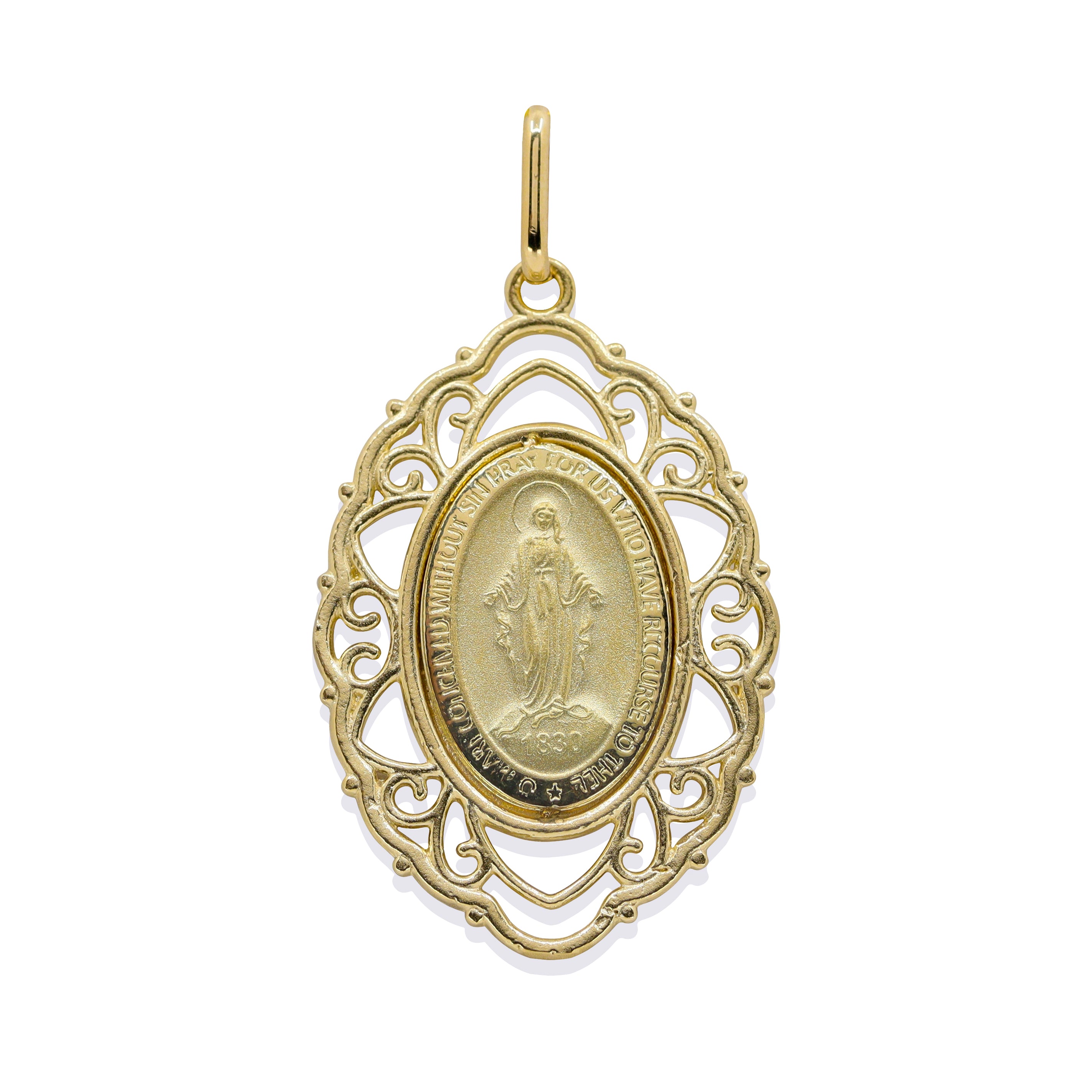 Front View Product Image of Virgin Mary Pendant Matte 14k Gold