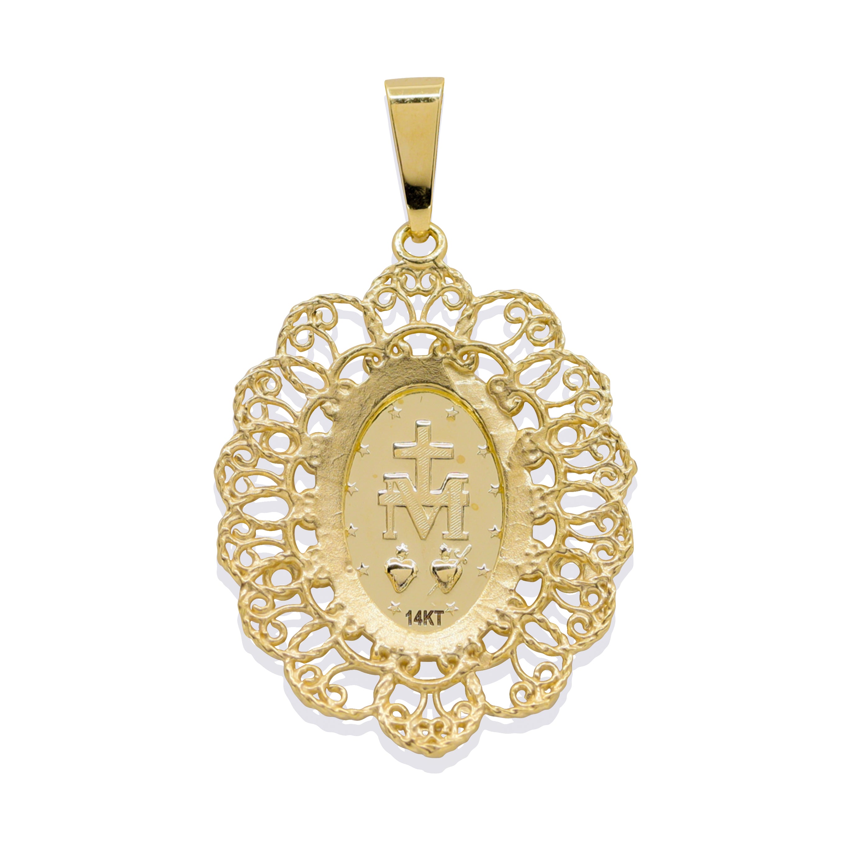 Back View Product Image of Virgin Mary Pendant Matte 14k Gold