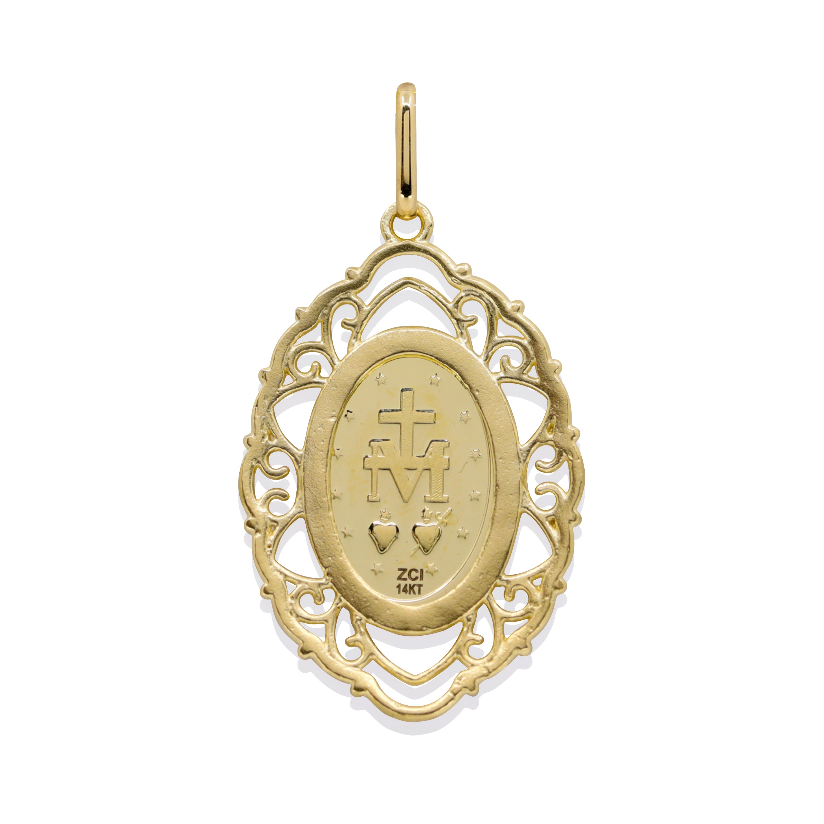 Back View Product Image of Virgin Mary Pendant Matte 14k Gold